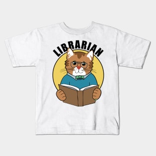 Librarian Cat Man Reading Book Kids T-Shirt